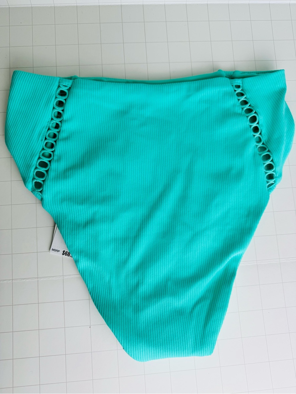 BECCA Ribbed High-Waist Bikini Bottoms - Aqua Teal - Picture 5 of 8